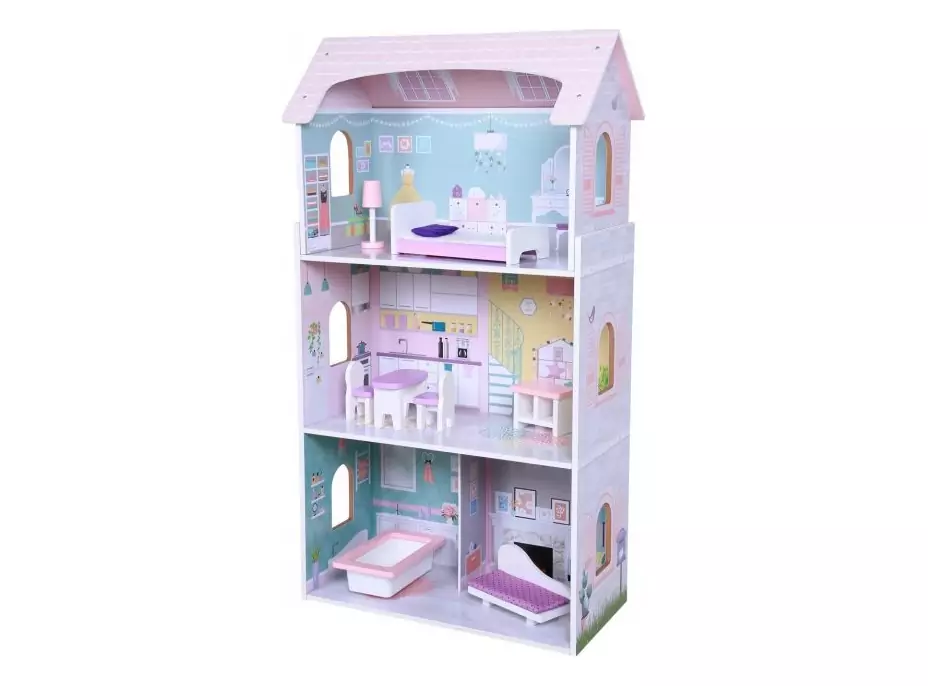 ECOTOYS Třípatrový domeček pro panenky Jahodový