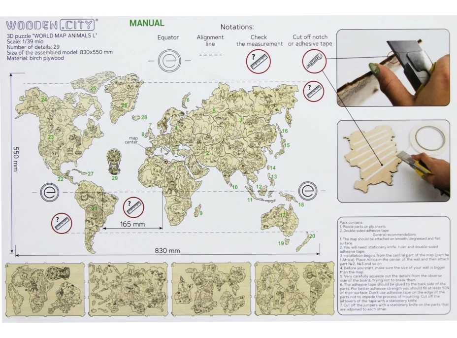 WOODEN CITY Dřevěná mapa se zvířátky velikost L (83x55cm)