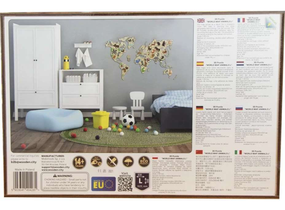 WOODEN CITY Dřevěná mapa se zvířátky velikost L (83x55cm)