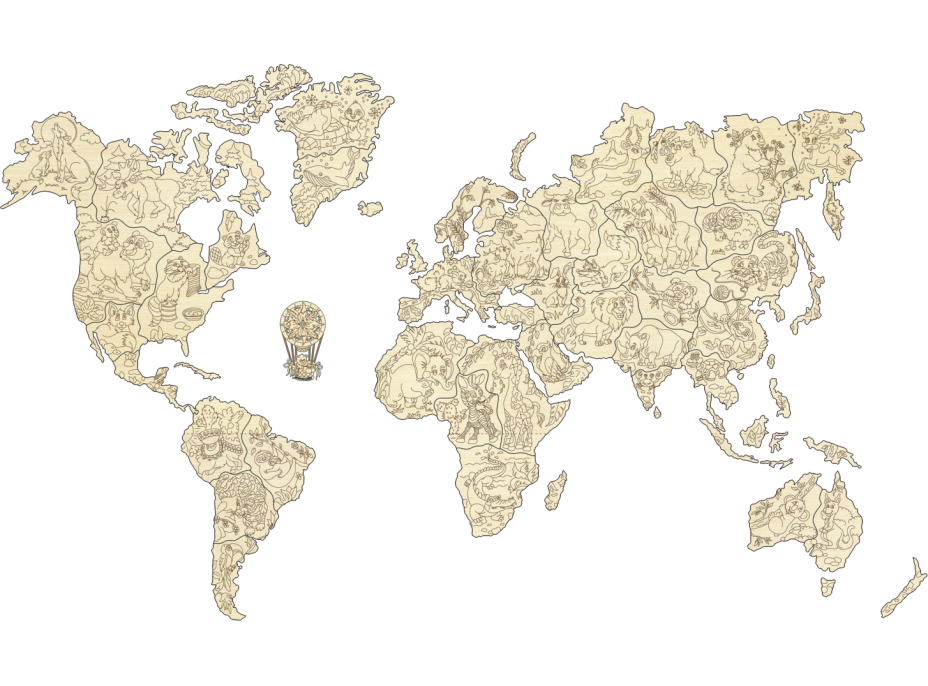 WOODEN CITY Dřevěná mapa se zvířátky velikost M (57x38cm)