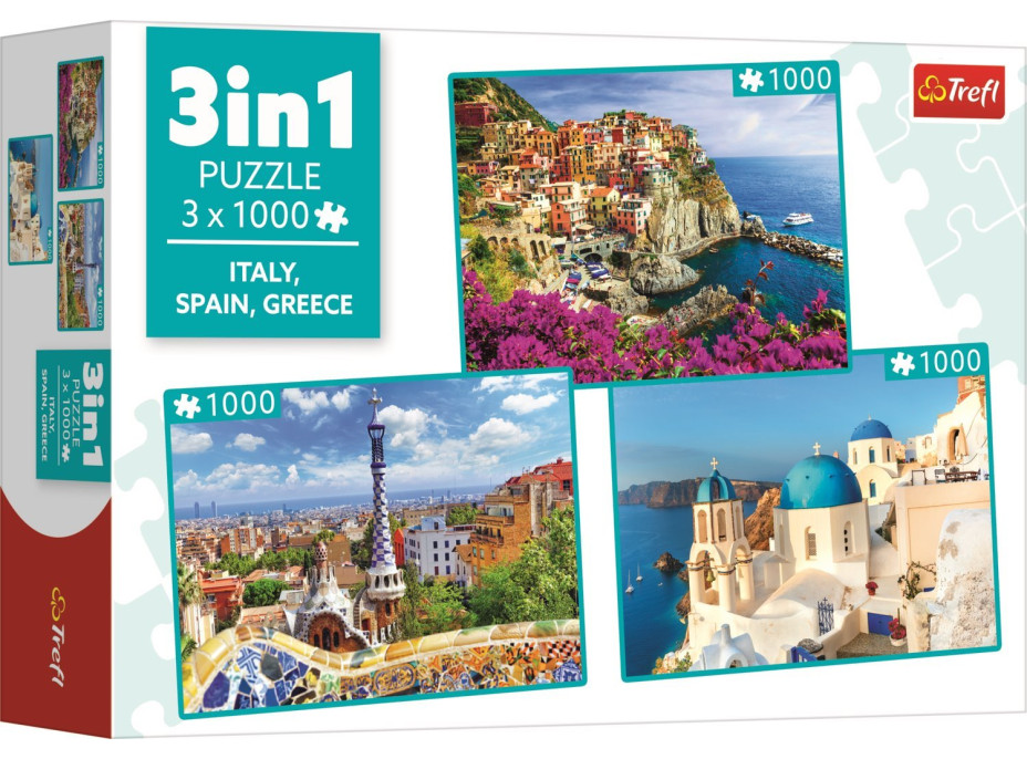 TREFL Puzzle Itálie, Španělsko, Řecko 3x1000 dílků