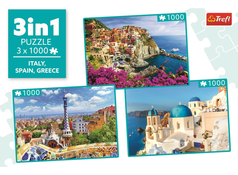 TREFL Puzzle Itálie, Španělsko, Řecko 3x1000 dílků