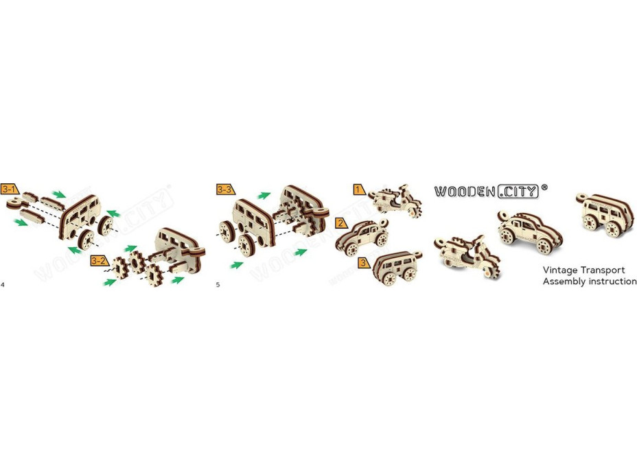WOODEN CITY 3D puzzle mini sada Widgets: Historická vozidla 35 dílků