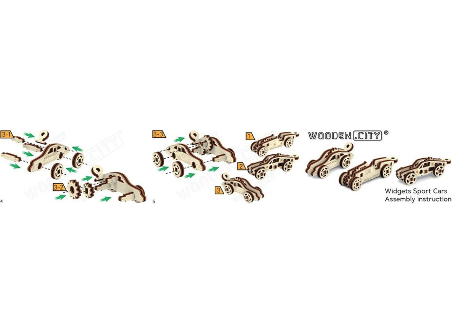 WOODEN CITY 3D puzzle mini sada Widgets: Sportovní auta 42 dílků