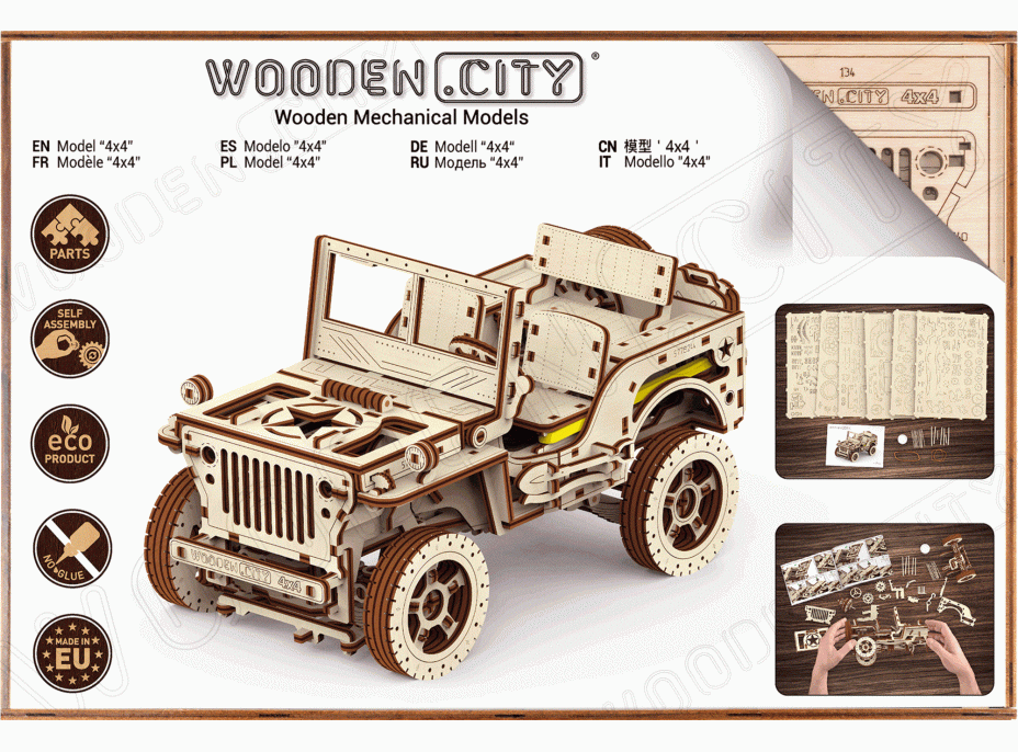 WOODEN CITY 3D puzzle Terénní vůz - džíp 4x4, 570 dílků