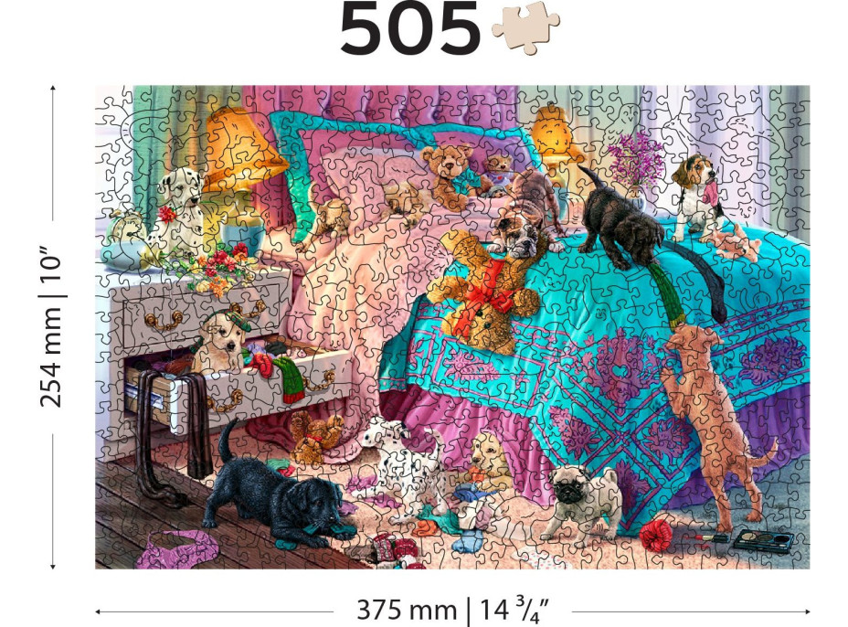 WOODEN CITY Dřevěné puzzle Nezbená štěňata 2v1, 505 dílků EKO