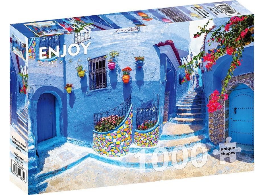 ENJOY Puzzle Tyrkysová ulice v Chefchaouenu, Maroko 1000 dílků
