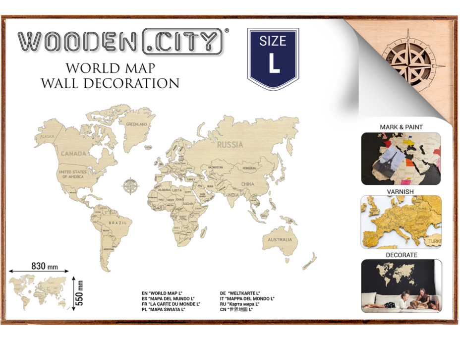 WOODEN CITY Dřevěná mapa světa velikost L (83x55cm)