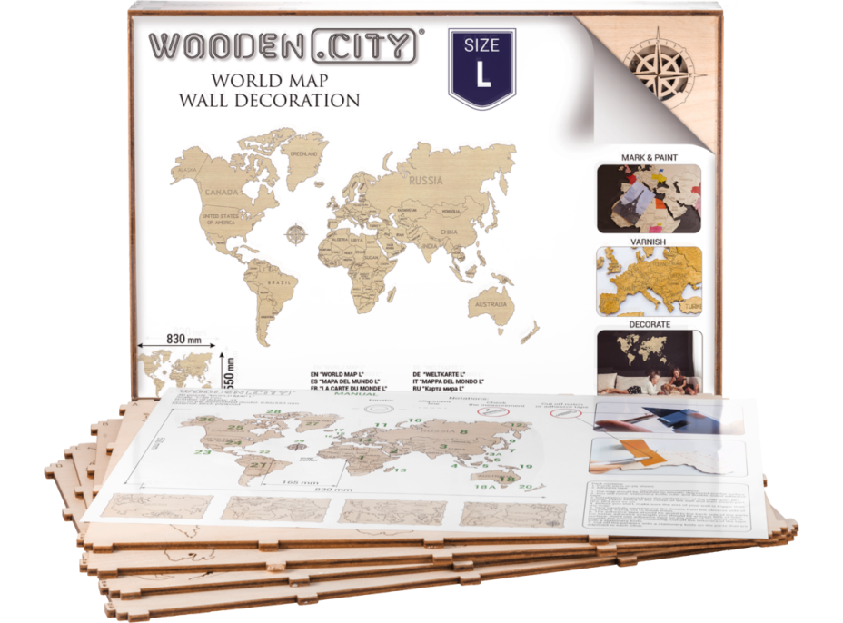 WOODEN CITY Dřevěná mapa světa velikost L (83x55cm)