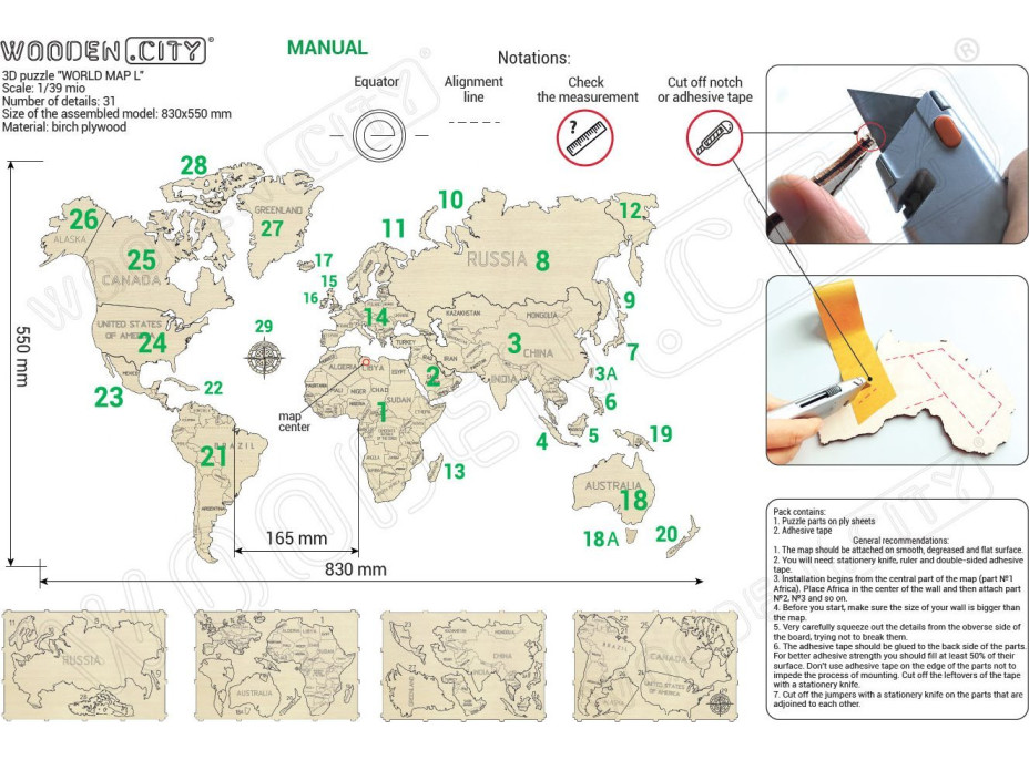 WOODEN CITY Dřevěná mapa světa velikost L (83x55cm)