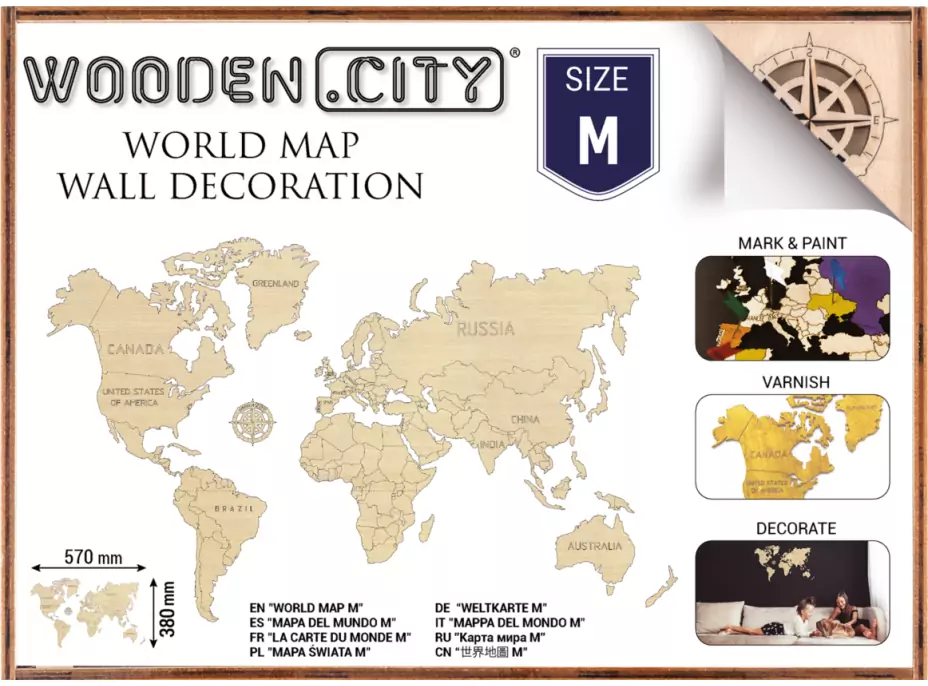 WOODEN CITY Dřevěná mapa světa velikost M (57x38cm)