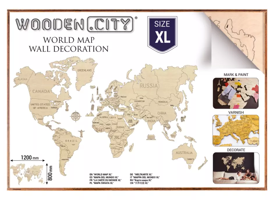 WOODEN CITY Dřevěná mapa světa velikost XL (120x80cm)