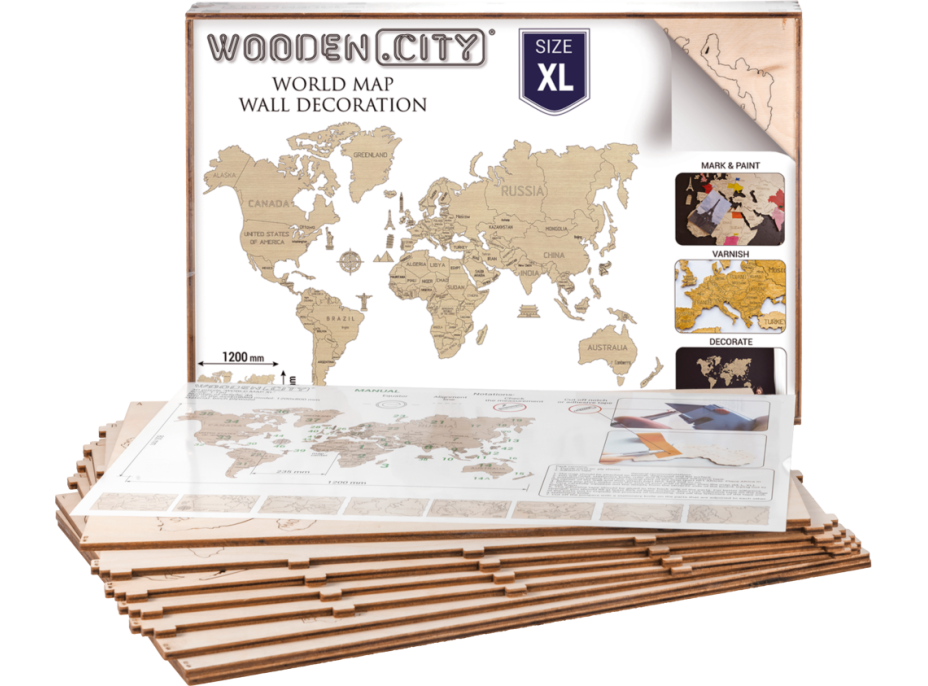 WOODEN CITY Dřevěná mapa světa velikost XL (120x80cm)