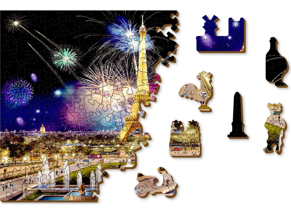 WOODEN CITY Dřevěné puzzle Noční Paříž 2v1, 505 dílků EKO