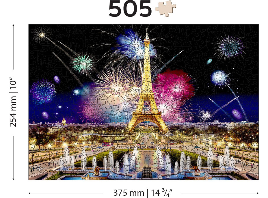 WOODEN CITY Dřevěné puzzle Noční Paříž 2v1, 505 dílků EKO