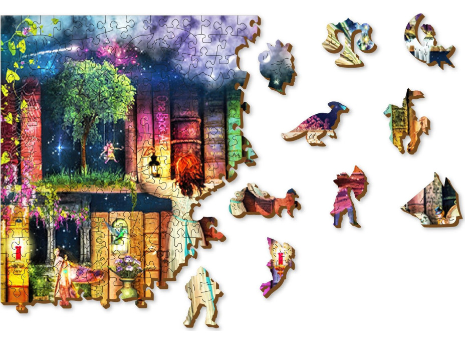 WOODEN CITY Dřevěné puzzle Police s knihami o hledání pokladu 2v1, 1010 dílků EKO