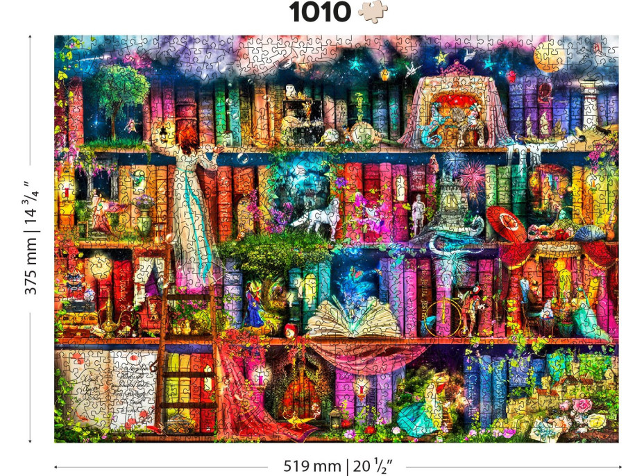 WOODEN CITY Dřevěné puzzle Police s knihami o hledání pokladu 2v1, 1010 dílků EKO