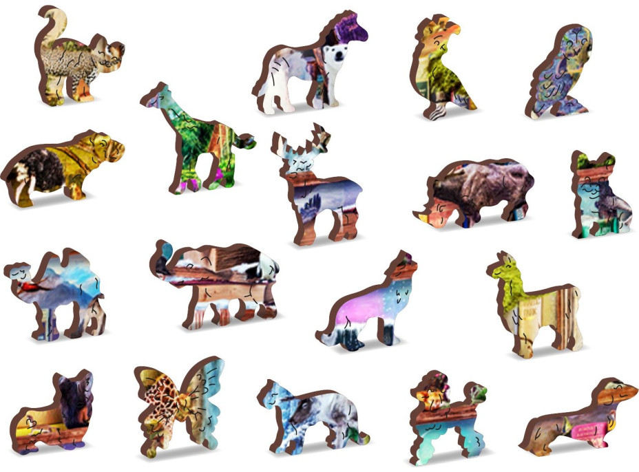WOODEN CITY Dřevěné puzzle Úžasné království zvířat 2v1, 1010 dílků EKO