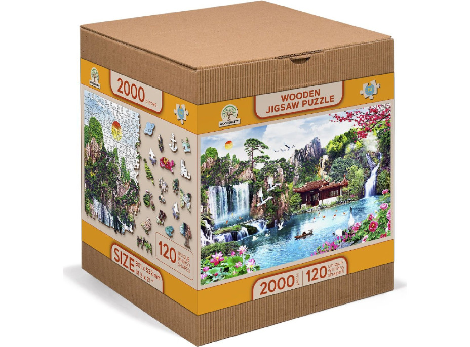 WOODEN CITY Dřevěné puzzle Vodopády v japonské zahradě 2v1, 2000 dílků EKO