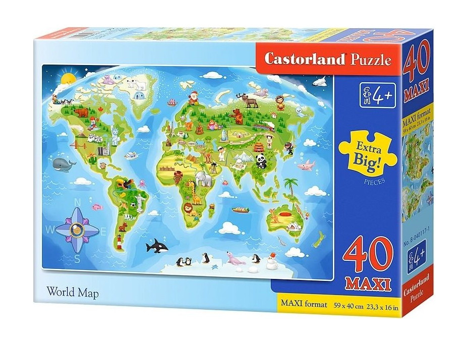CASTORLAND Puzzle Obrázková mapa světa MAXI 40 dílků