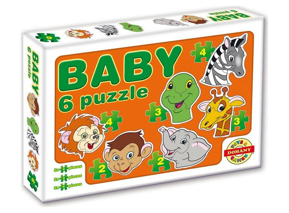 DOHÁNY Baby puzzle Zvířecí hlavičky - safari 6v1 (2-4 dílky)