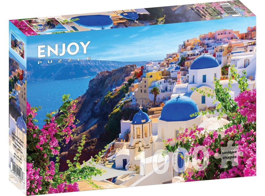 ENJOY Puzzle Santorini s květinami, Řecko 1000 dílků