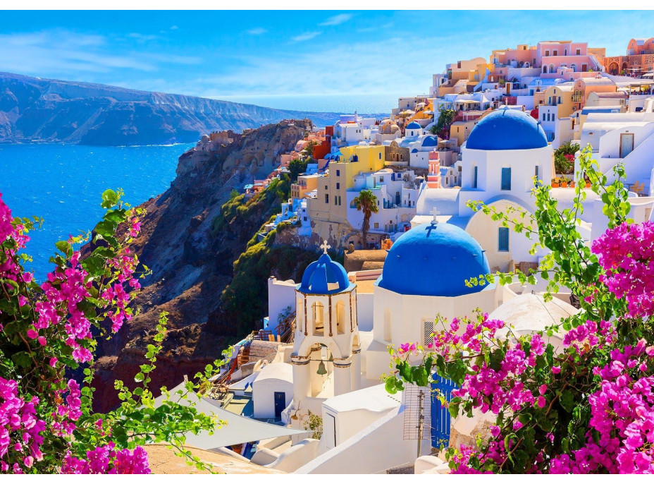 ENJOY Puzzle Santorini s květinami, Řecko 1000 dílků