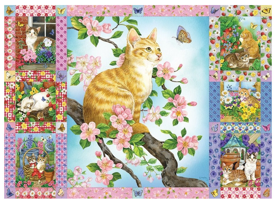 COBBLE HILL Puzzle Přikrývka s květinami a koťaty 1000 dílků