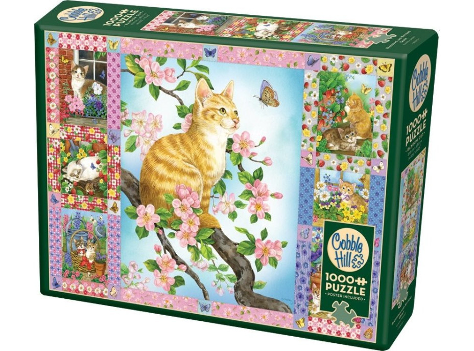 COBBLE HILL Puzzle Přikrývka s květinami a koťaty 1000 dílků