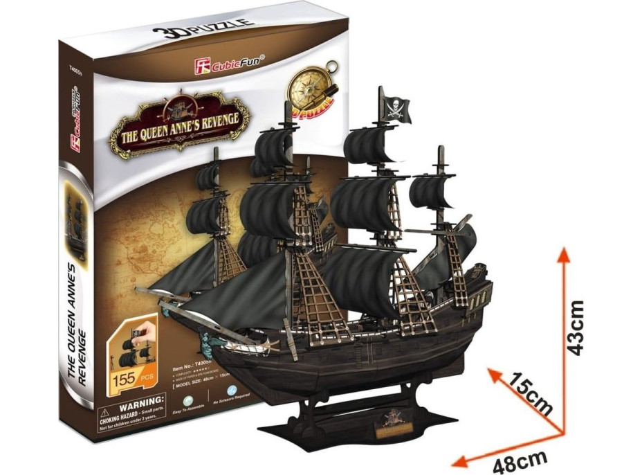 CUBICFUN 3D puzzle Pirátská loď Queen Anne's Revenge 180 dílků