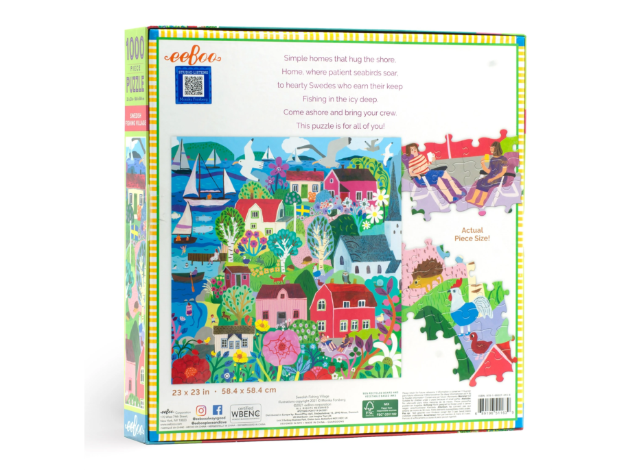 EEBOO Čtvercové puzzle Švédská rybářská vesnička 1000 dílků