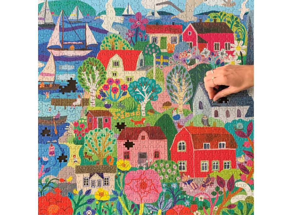 EEBOO Čtvercové puzzle Švédská rybářská vesnička 1000 dílků