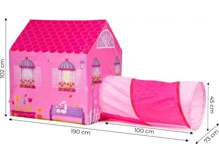 ECOTOYS Dětský stan na hraní s tunelem Domeček