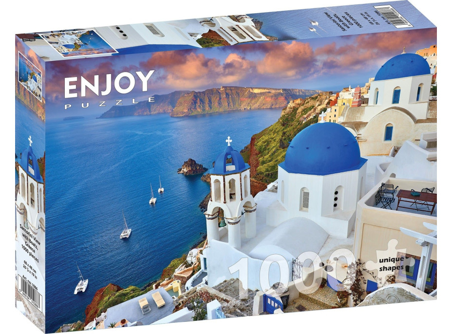 ENJOY Puzzle Santorini - Výhled na lodě, Řecko 1000 dílků