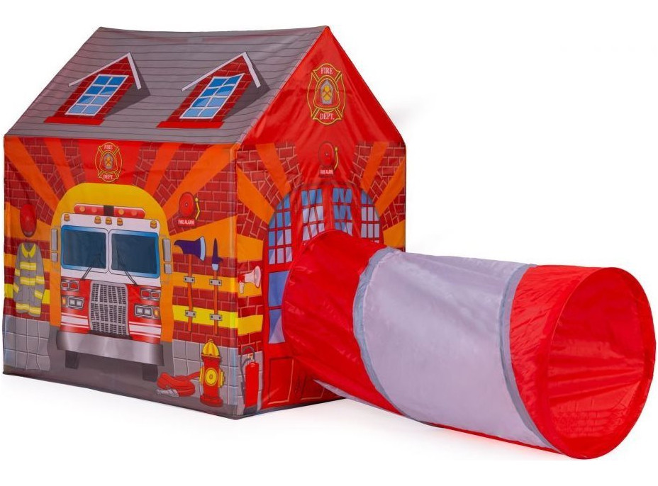 ECOTOYS Dětský stan na hraní s tunelem Hasičská stanice