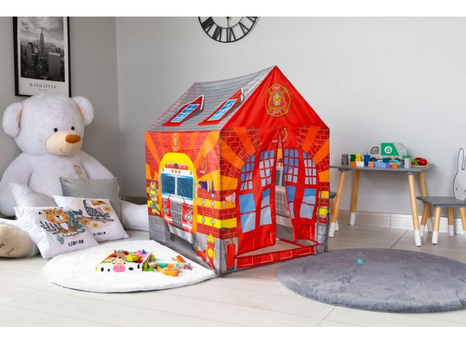 ECOTOYS Dětský stan na hraní s tunelem Hasičská stanice