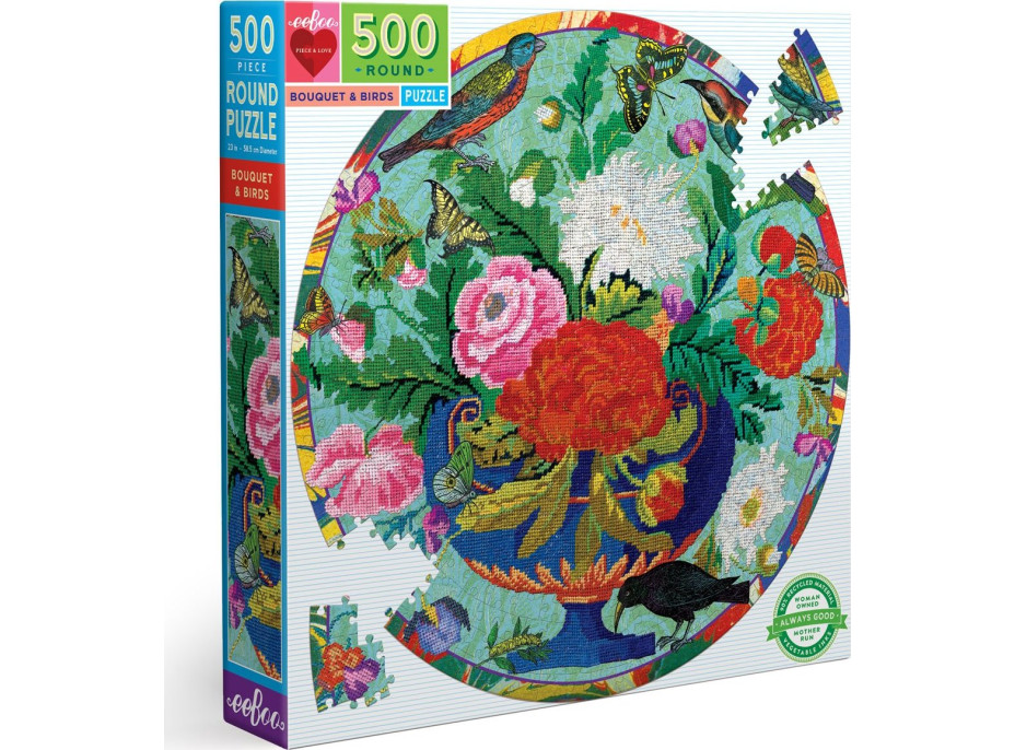 EEBOO Kulaté puzzle Květiny a ptáčci 500 dílků