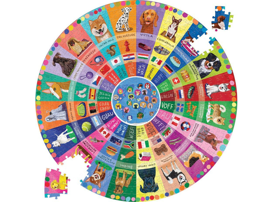 EEBOO Kulaté puzzle Psi z celého světa 500 dílků