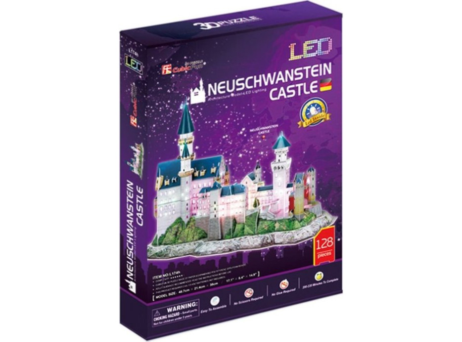 CUBICFUN Svítící 3D puzzle Zámek Neuschwanstein 128 dílků