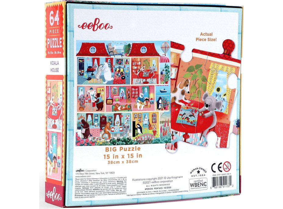 EEBOO Čtvercové puzzle Koala House Party 64 dílků