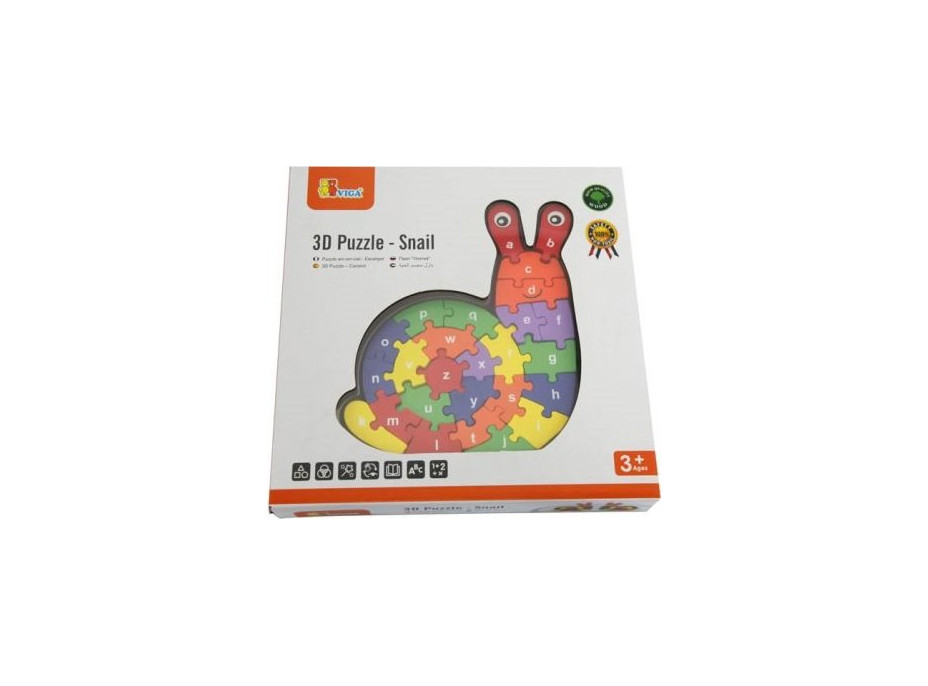 VIGA Dřevěné puzzle Šnek s abecedou