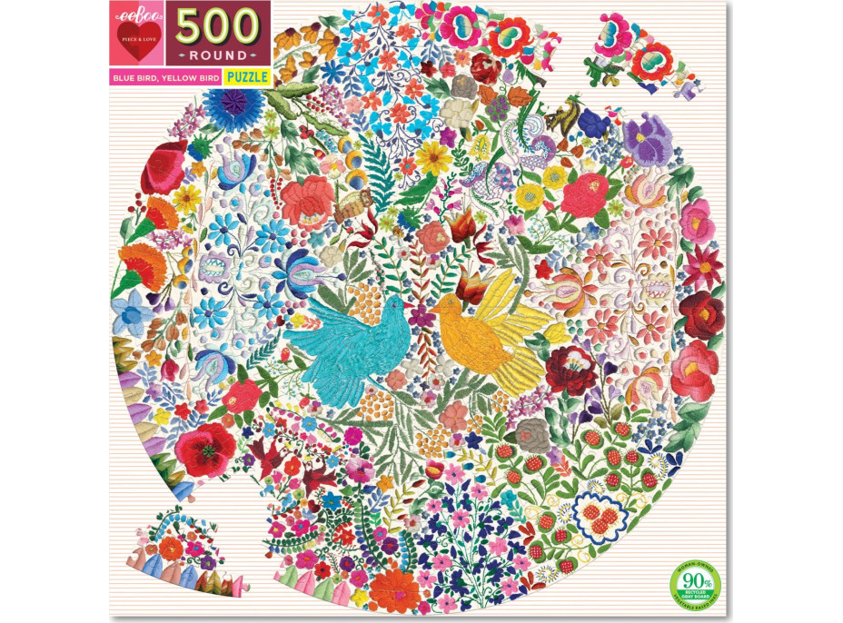 EEBOO Kulaté puzzle Modrý a žlutý ptáček 500 dílků