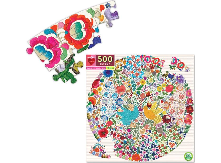 EEBOO Kulaté puzzle Modrý a žlutý ptáček 500 dílků