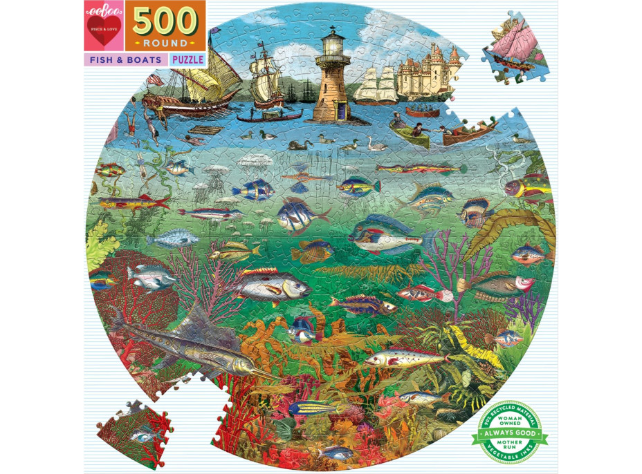 EEBOO Kulaté puzzle Rybky a lodě 500 dílků