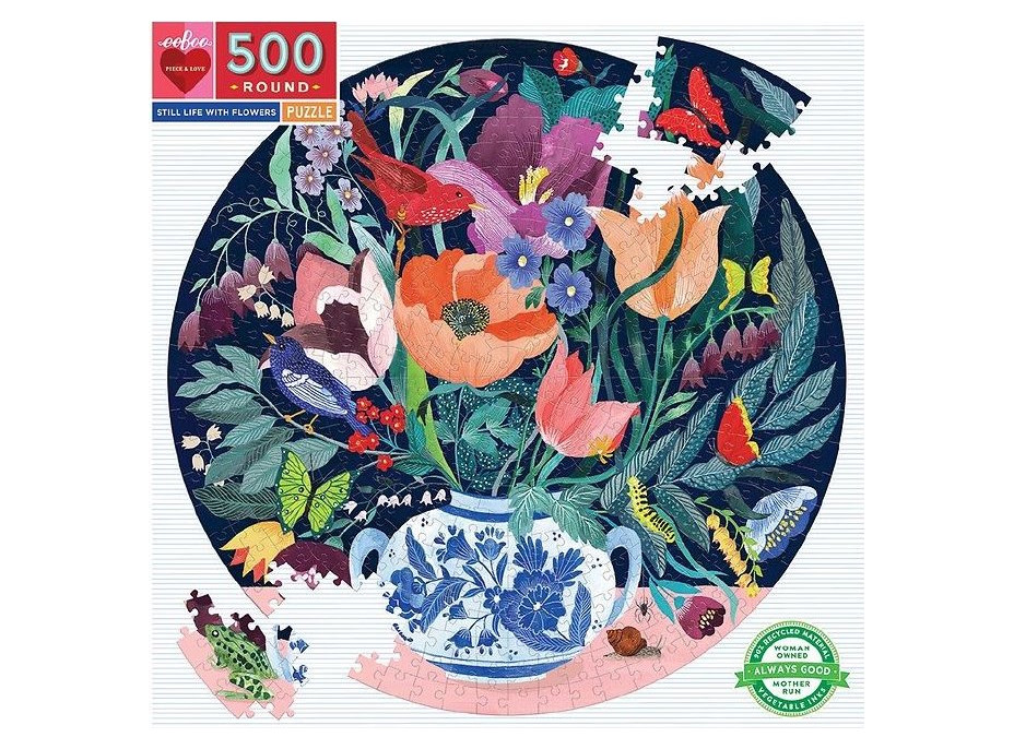 EEBOO Kulaté puzzle Zátiší s květinami 500 dílků