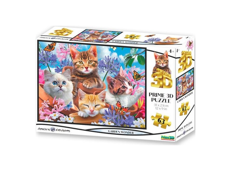 PRIME 3D Puzzle Koťata v zahradě 3D 63 dílků