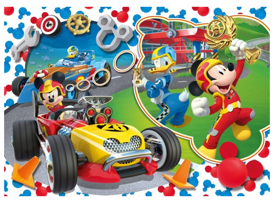 CLEMENTONI Puzzle Mickey Mouse: Na závodním okruhu MAXI 104 dílků