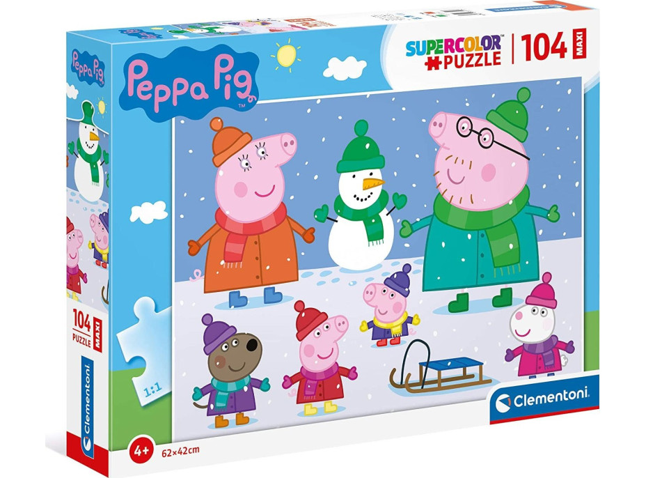 CLEMENTONI Puzzle Prasátko Peppa: Zima MAXI 104 dílků