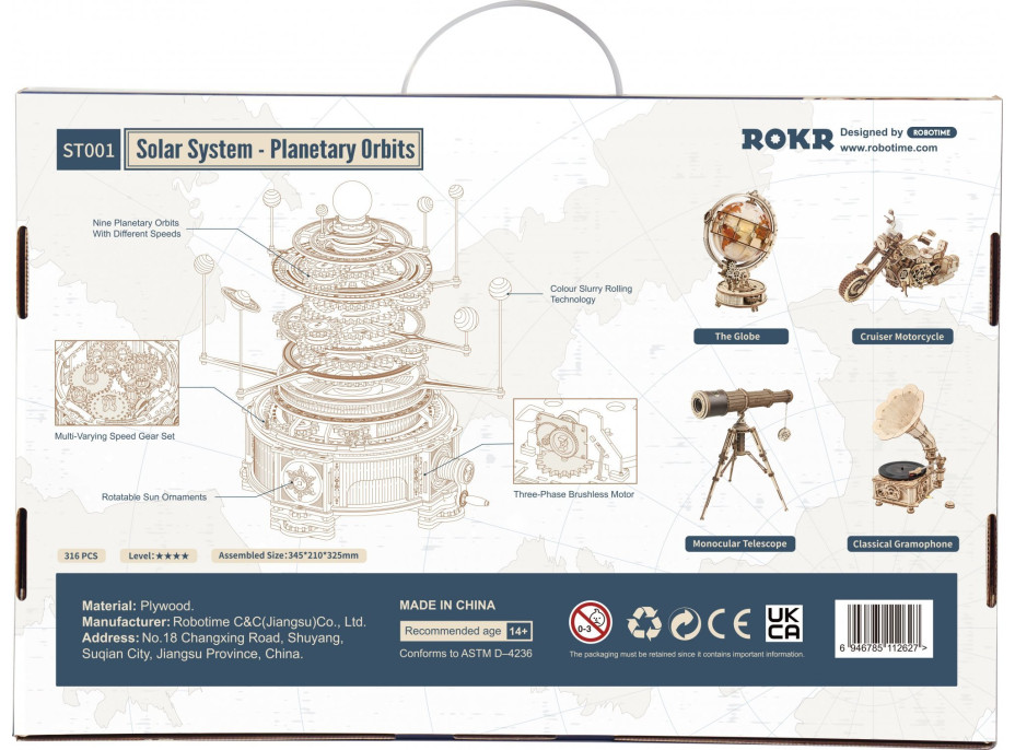 ROBOTIME Rokr 3D dřevěné puzzle Sluneční soustava 316 dílků