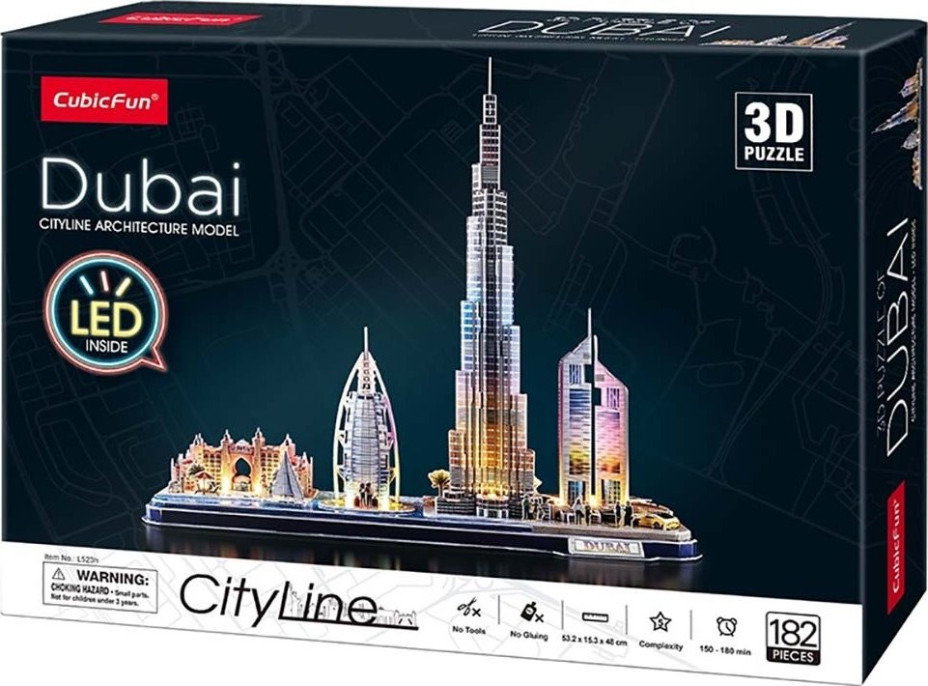 CUBICFUN Svítící 3D puzzle CityLine panorama: Dubaj 182 dílků